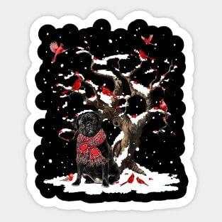 Black Pug Scarf Cardinal Snow Christmas Sticker